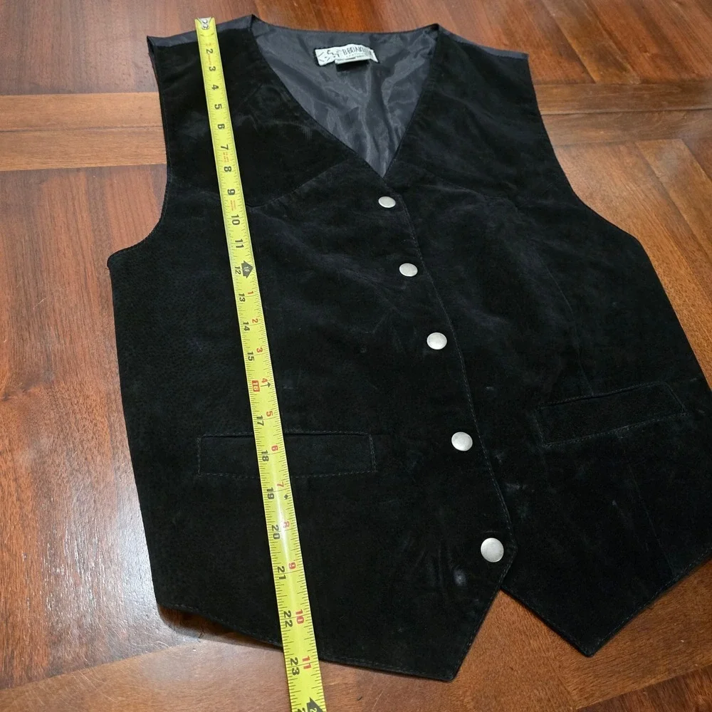 BB Dakota Leatherwear Mens Black‎ Suede Leather Vest Silver Button Cinch Back S